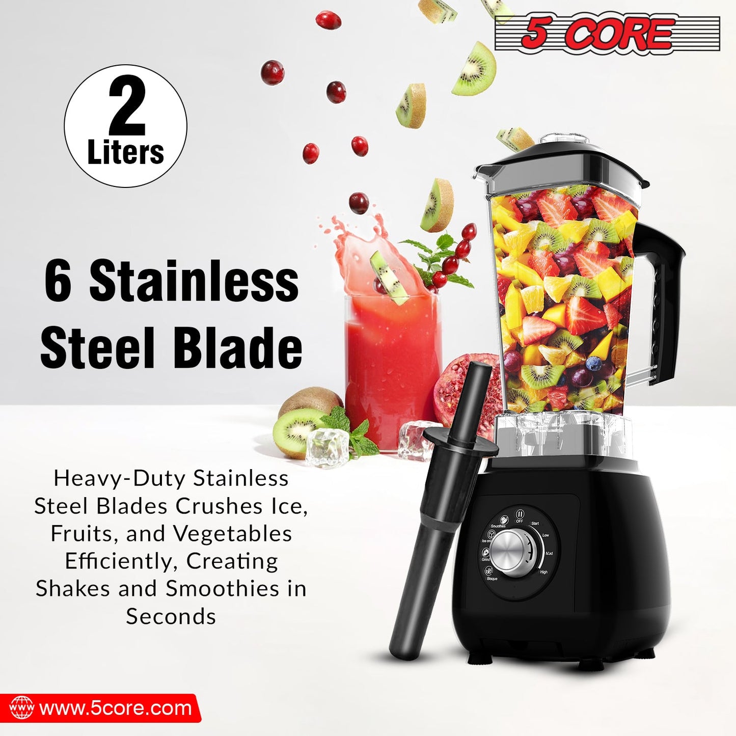 5Core Juicer Blender Machines 2000W Countertop Kitchen Smoothie Maker