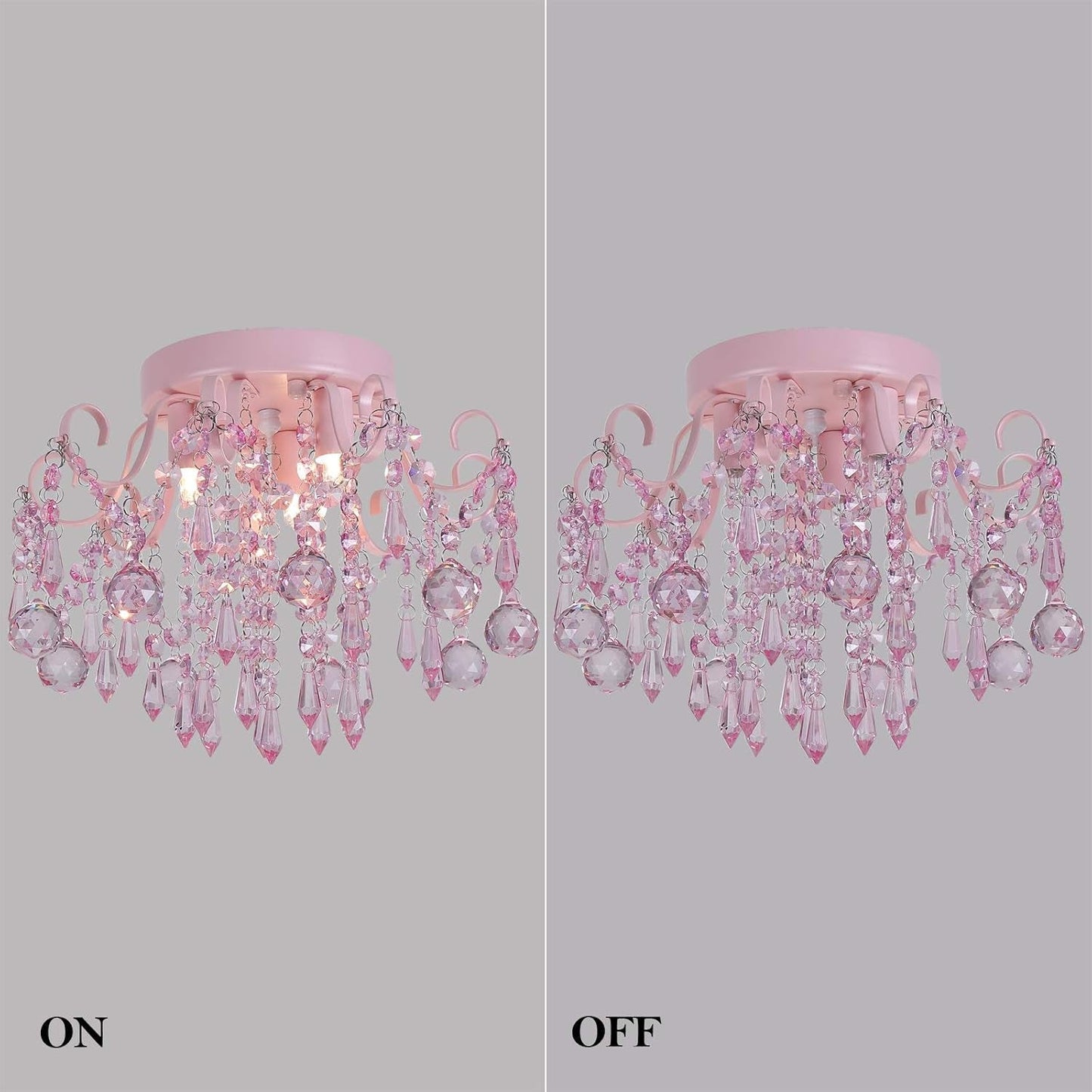 Mini Chandelier Crystal,Semi Flush Mount Pink Girl Chandelier, Small