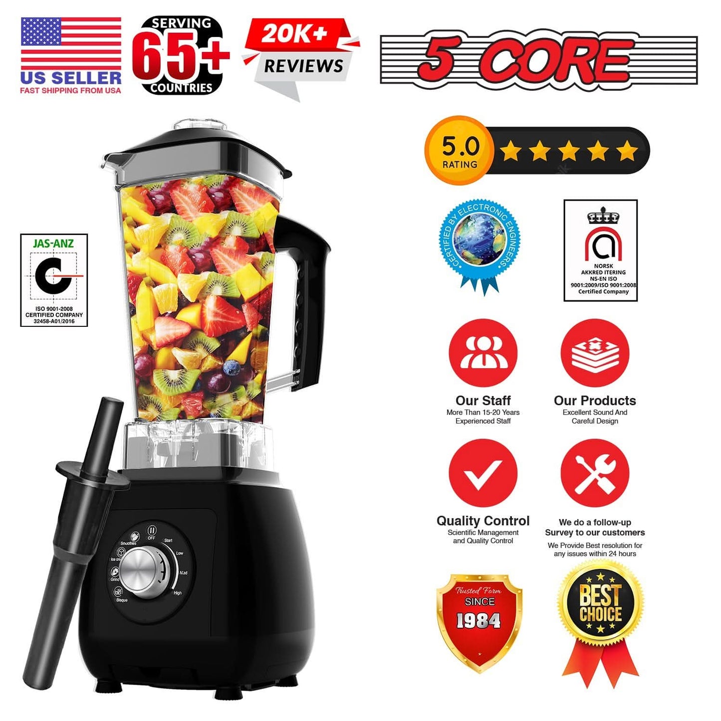 5Core Juicer Blender Machines 2000W Countertop Kitchen Smoothie Maker