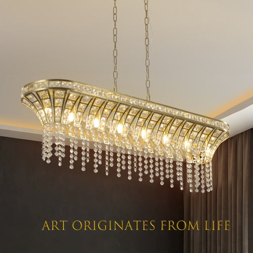 Modern Champagne Gold Kitchen Island Lamp - Oval Crystal Ceiling