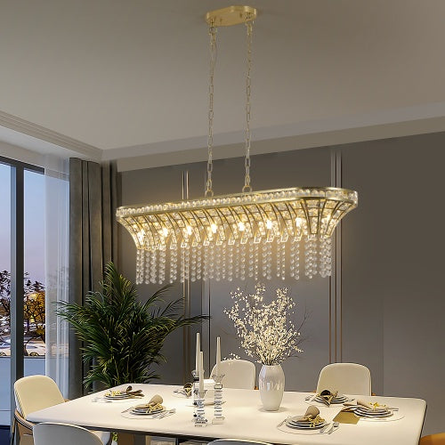 Modern Champagne Gold Kitchen Island Lamp - Oval Crystal Ceiling