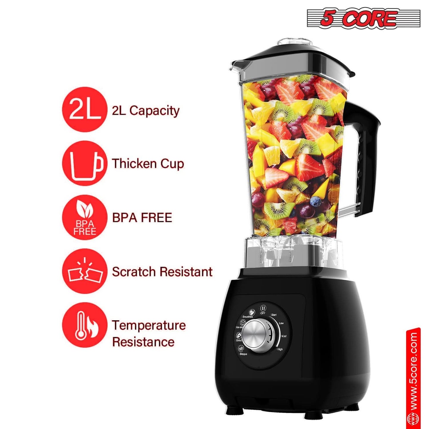 5Core Juicer Blender Machines 2000W Countertop Kitchen Smoothie Maker