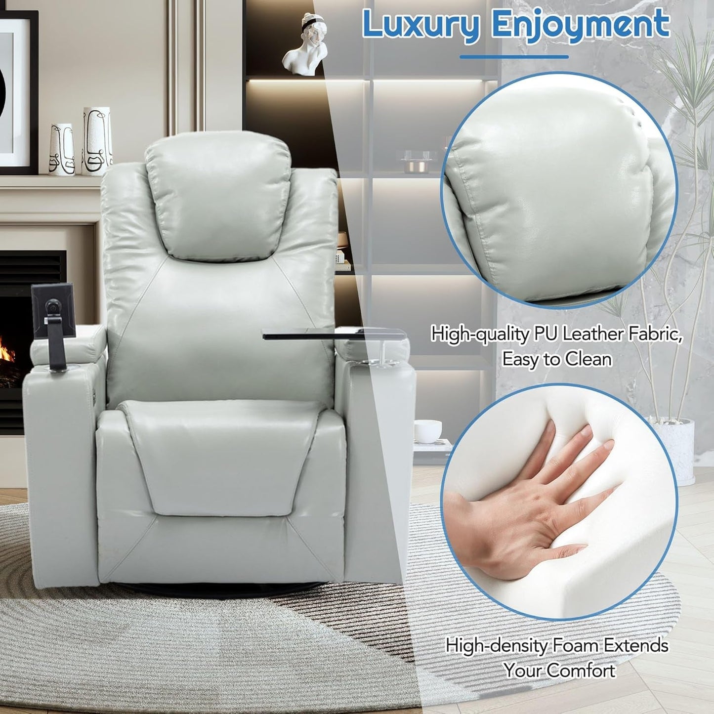 270 Degree Swivel PU Leather Power Recliner Individual Seat Home