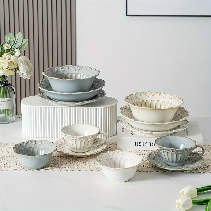 Elegant LaceEdged Ceramic Dinnerware Set  Versatile  Durable