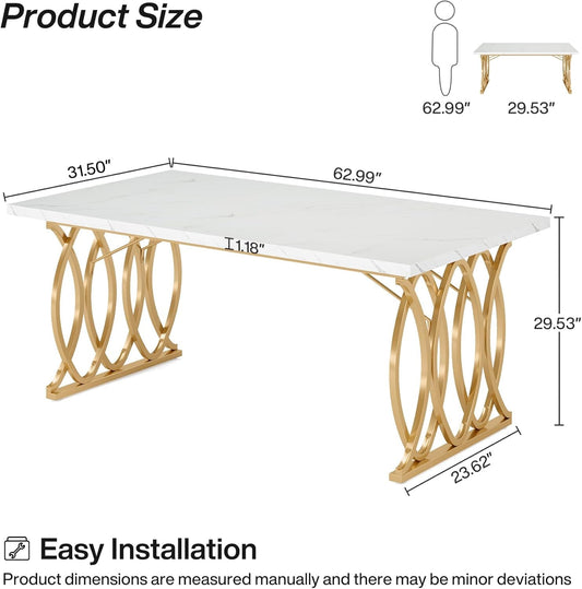 Modern Dining Table, 63" Large Kitchen Table for 4-6 People, Unique