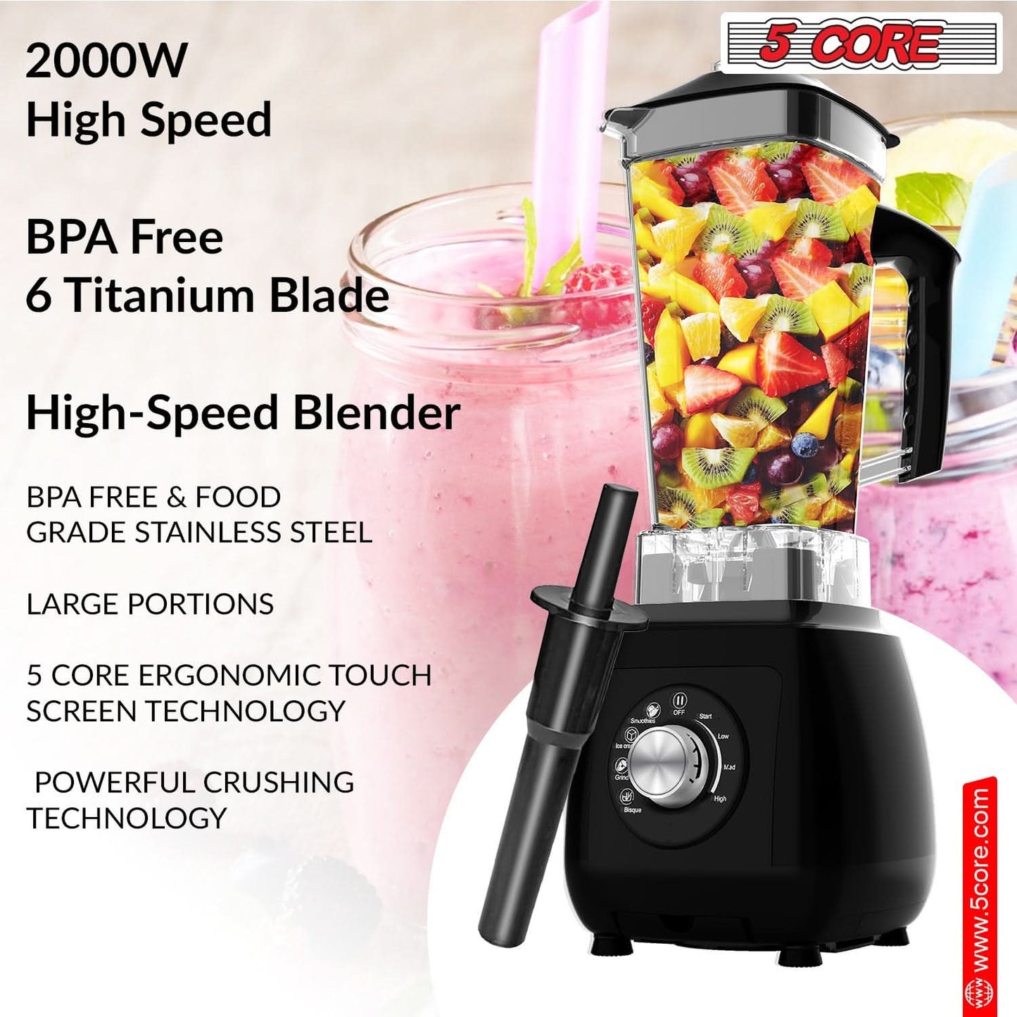 5Core Juicer Blender Machines 2000W Countertop Kitchen Smoothie Maker