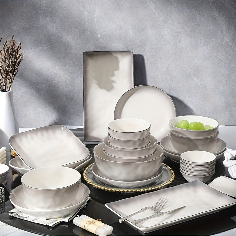 7Piece Gradient Grey Ceramic Dinnerware Set for Two