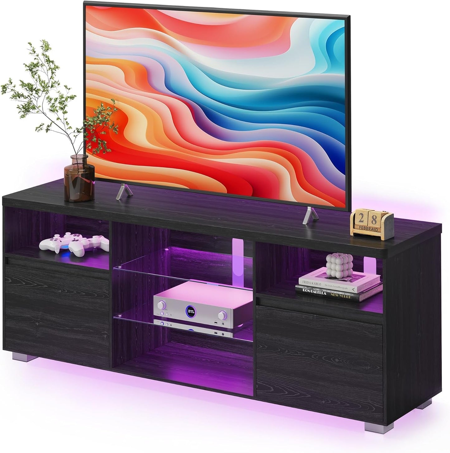 TV Stand with LED Lights for Tvs up to 70 Inch, Entertainment Center