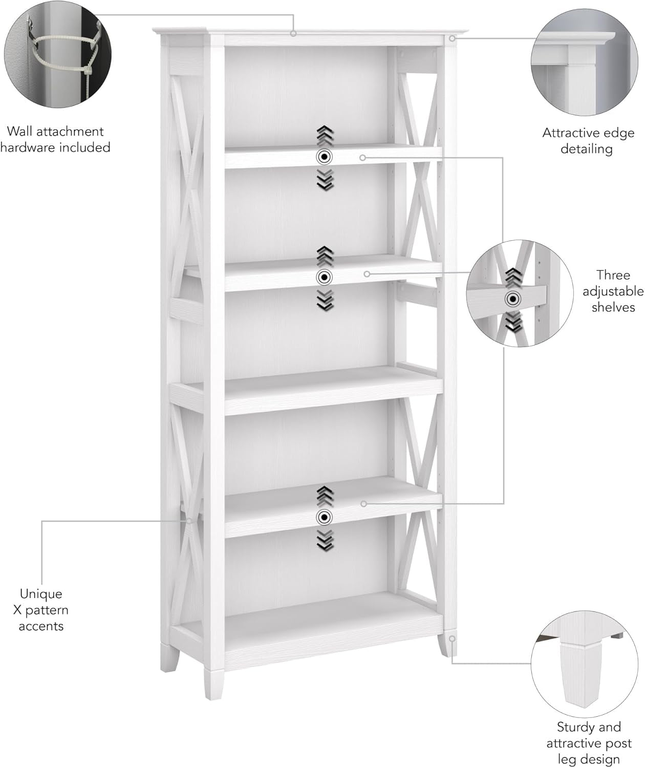 Bush Furniture Tall 5 Shelf Bookcase for Living Room or Home Office,