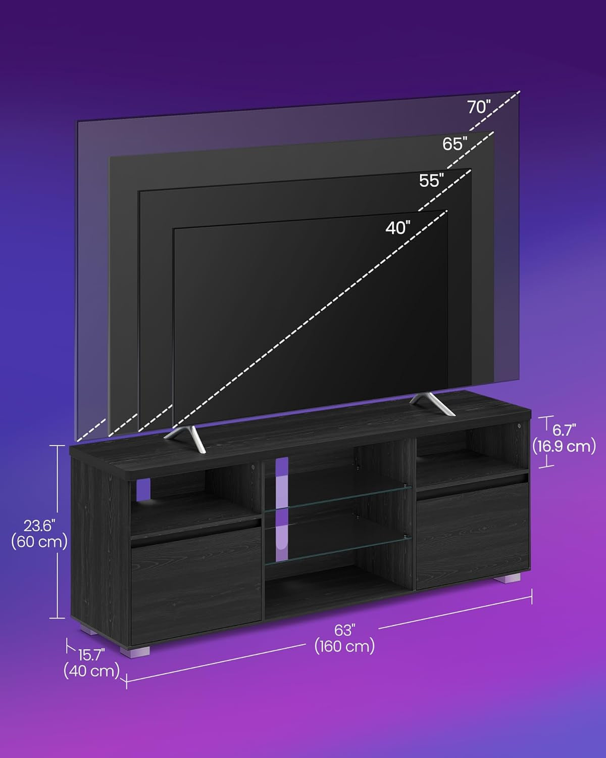 TV Stand with LED Lights for Tvs up to 70 Inch, Entertainment Center