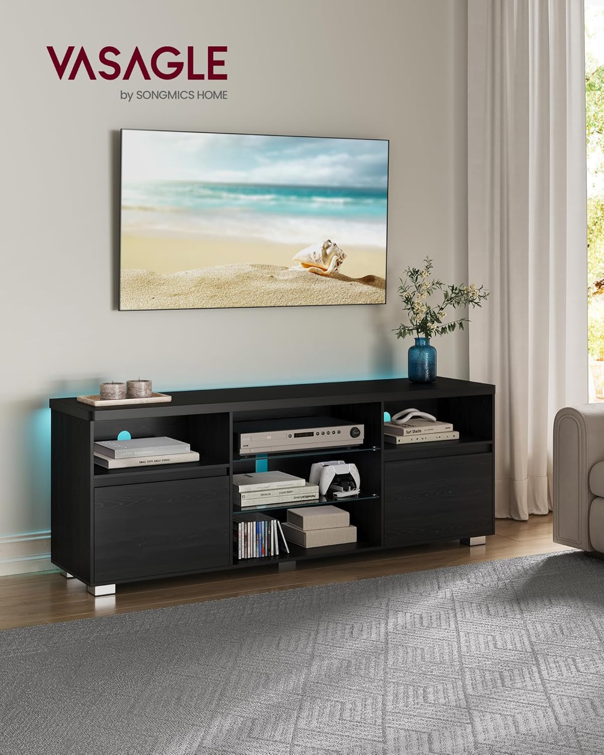 TV Stand with LED Lights for Tvs up to 70 Inch, Entertainment Center