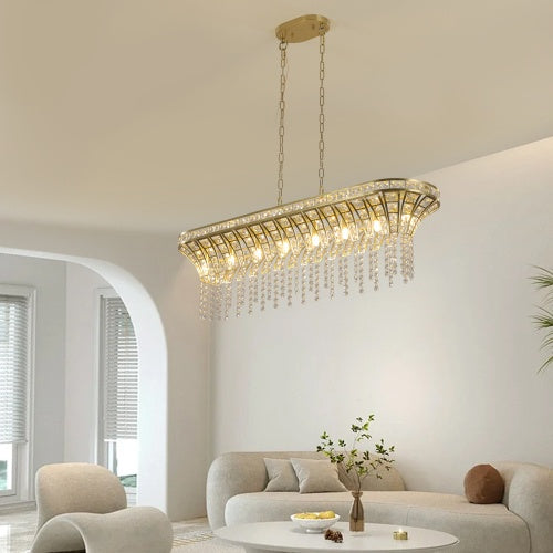 Modern Champagne Gold Kitchen Island Lamp - Oval Crystal Ceiling