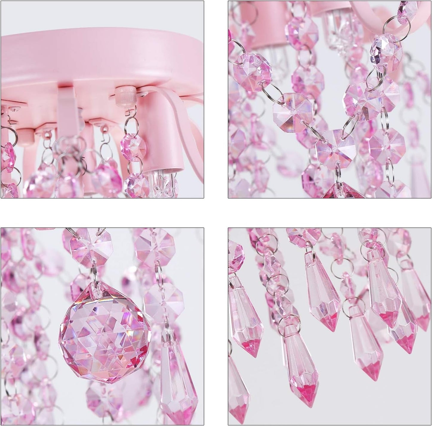 Mini Chandelier Crystal,Semi Flush Mount Pink Girl Chandelier, Small