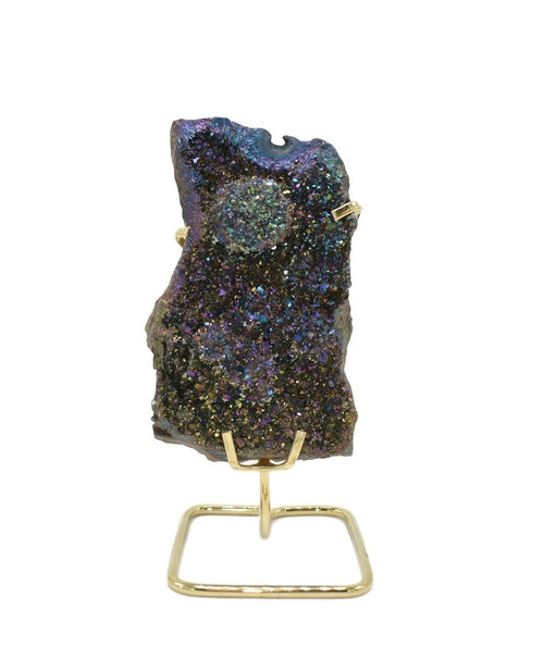 Metalized Amethyst Cluster on Wire Stand