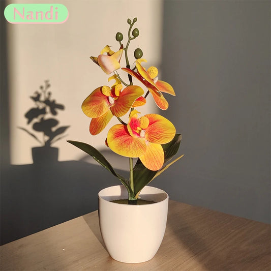 Bonsai Simulated Butterfly Orchid Artificial Potted Plant Desk Dining