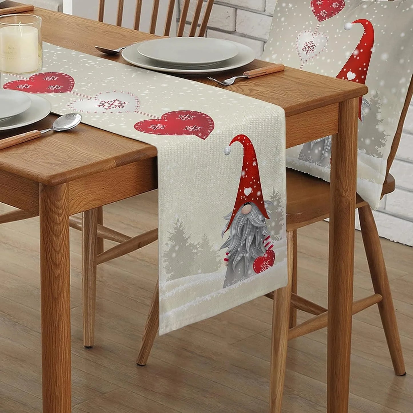 Christmas Snowflakes Gnome Linen Table Runners Dresser Scarves Table