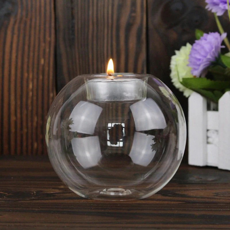 European Style Round Glass Candle Holder Christmas Halloween Dining