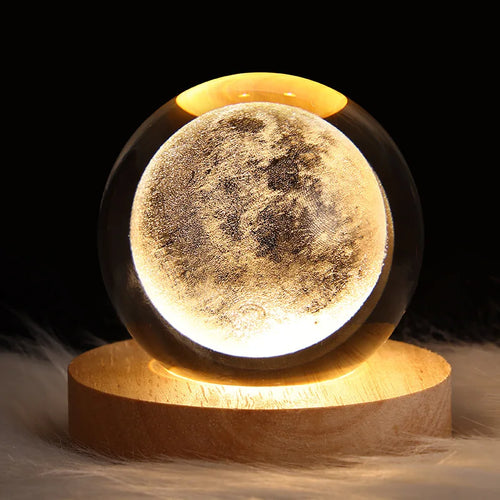 USB Night Light LED Crystal Ball Table Lamp 3D Moon Planet Galaxy