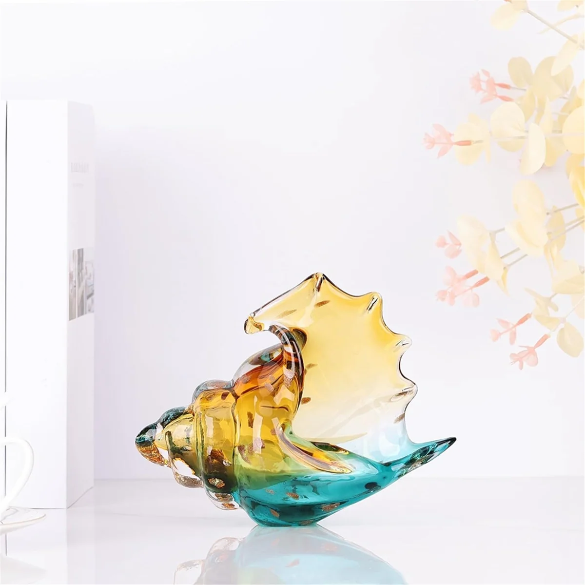 Hand Blown Glass Conch Statue, Glass Art Figurine, Home Decor with Sea