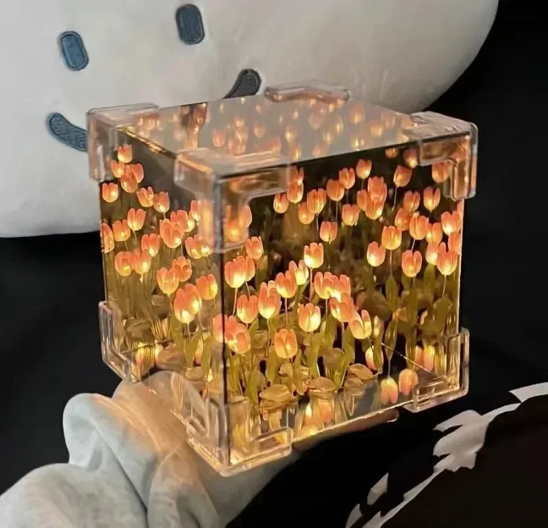 Creative Diy Tulip Flower Sea Cube Three-Dimensional Small Night Lamp