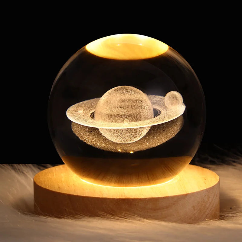 USB Night Light LED Crystal Ball Table Lamp 3D Moon Planet Galaxy