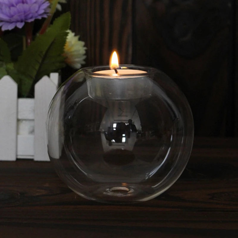 European Style Round Glass Candle Holder Christmas Halloween Dining