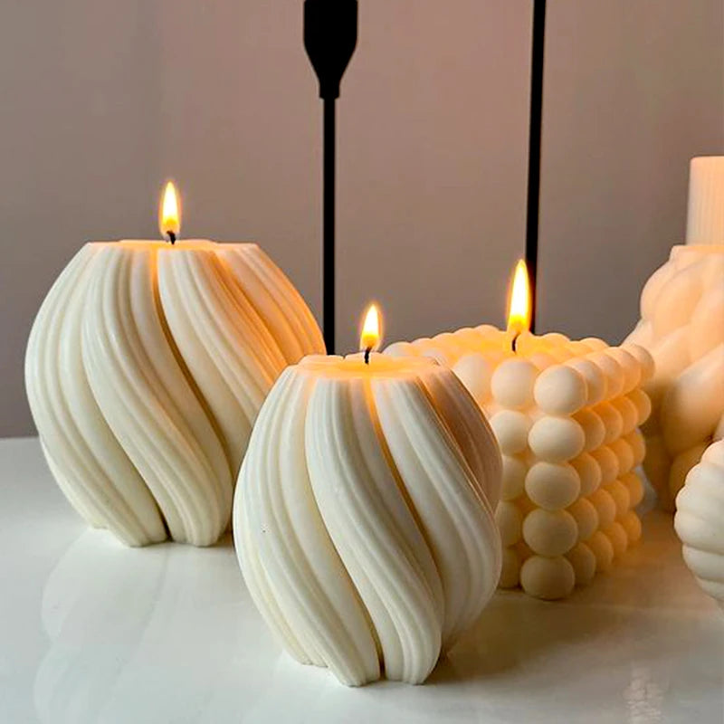 3D Rotating Pillar Candle Silicone Mold Geometric Wave Candle Wax