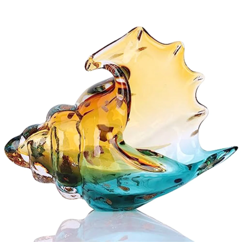 Hand Blown Glass Conch Statue, Glass Art Figurine, Home Decor with Sea