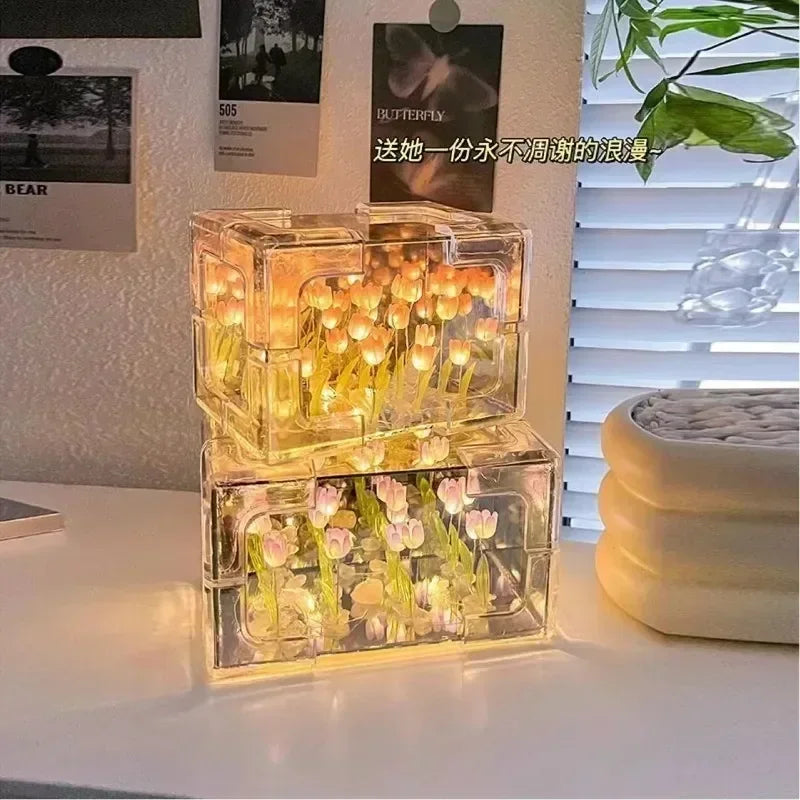 Creative Diy Tulip Flower Sea Cube Three-Dimensional Small Night Lamp