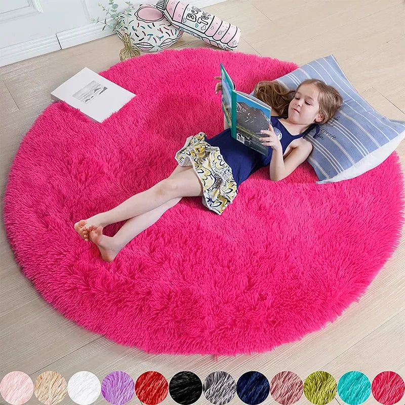 Super Soft Plush Round Rug Mat Fluffy White Carpets For Living Room