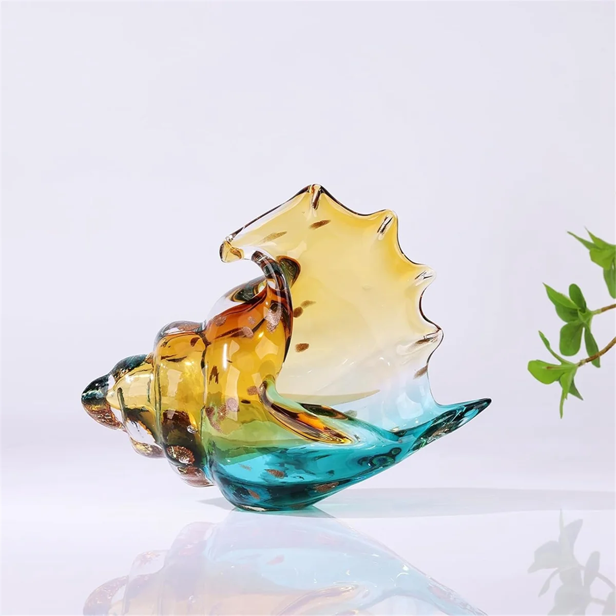 Hand Blown Glass Conch Statue, Glass Art Figurine, Home Decor with Sea