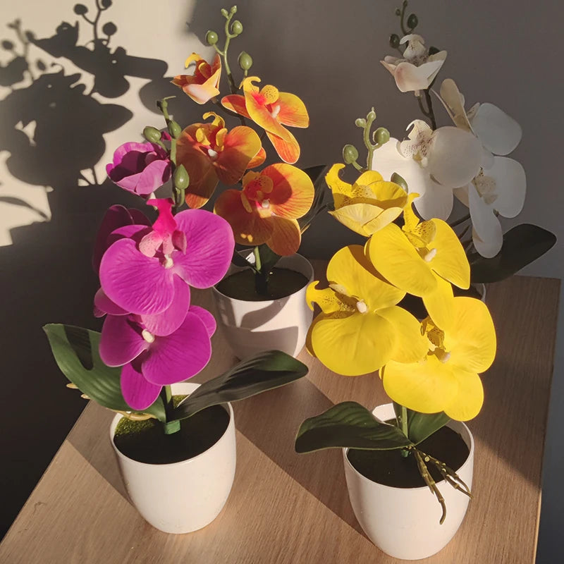 Bonsai Simulated Butterfly Orchid Artificial Potted Plant Desk Dining