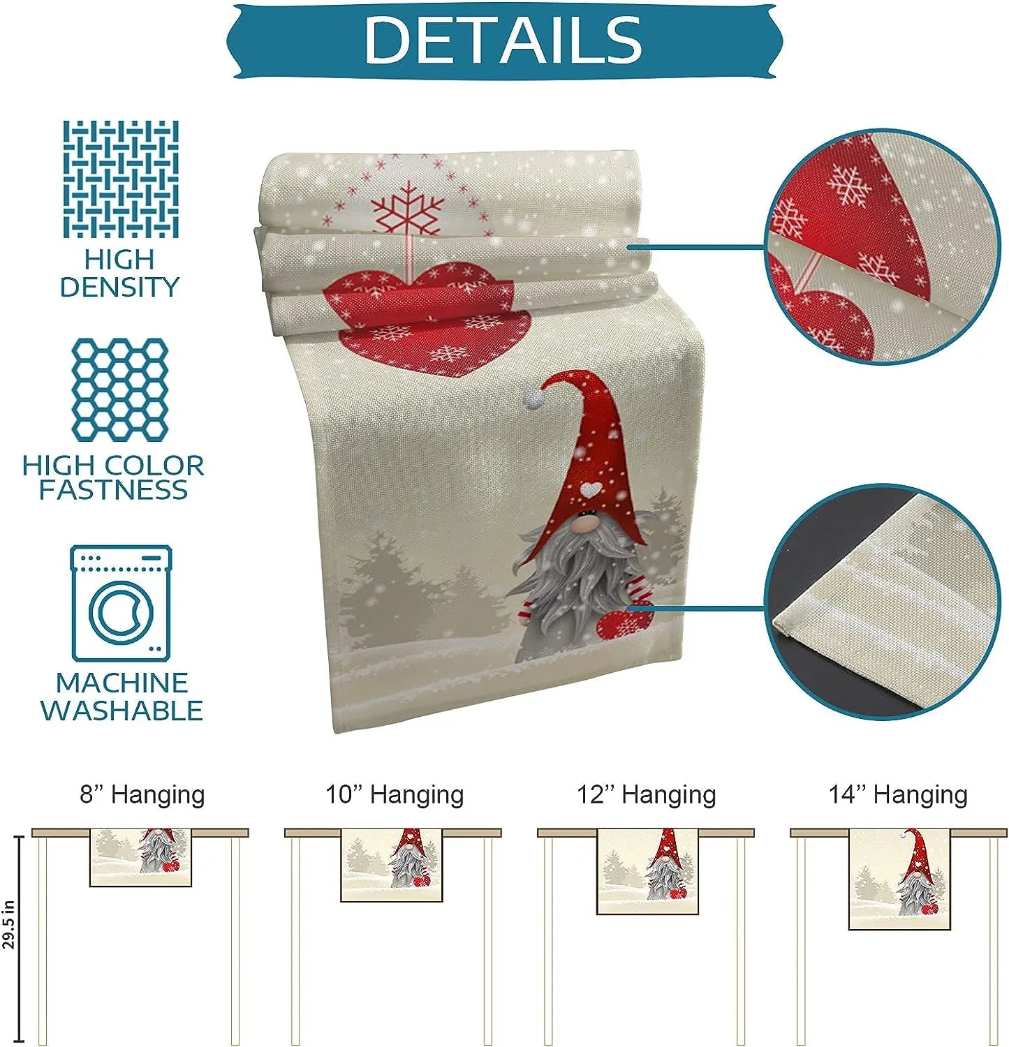 Christmas Snowflakes Gnome Linen Table Runners Dresser Scarves Table