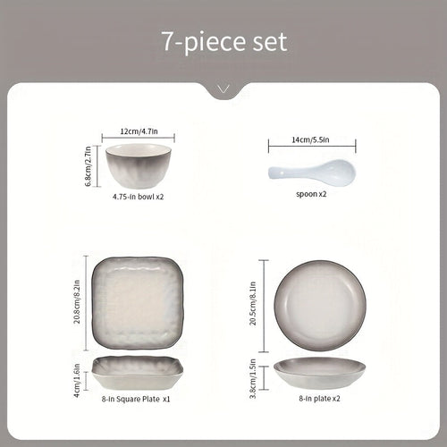 7Piece Gradient Grey Ceramic Dinnerware Set for Two