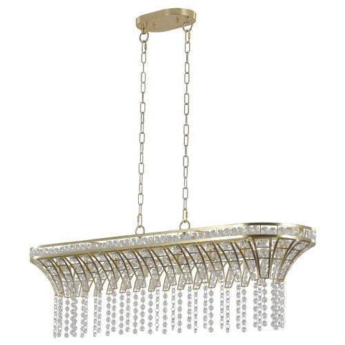 Modern Champagne Gold Kitchen Island Lamp - Oval Crystal Ceiling