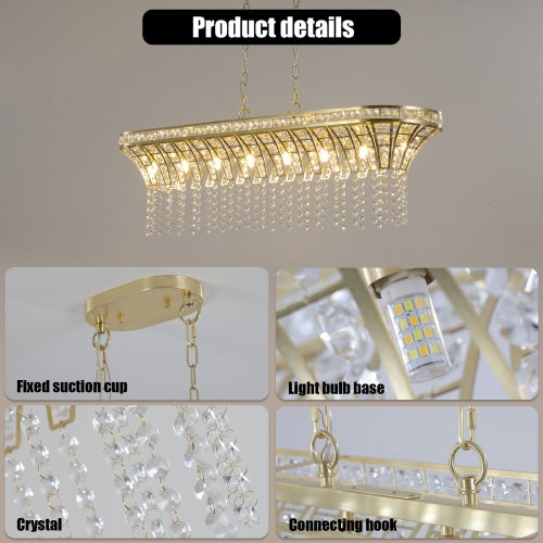 Modern Champagne Gold Kitchen Island Lamp - Oval Crystal Ceiling